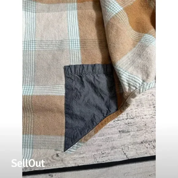PrAna  Women's Plaid Flannel Snap -Up Shirt Brown Size L Casual Cozy Fall Winter - Picture 10 of 11